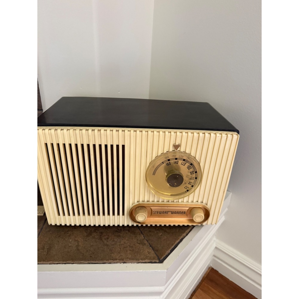 Vintage Stewart Warner Tube Radio Mid Century Modern Tabletop Brown Cream